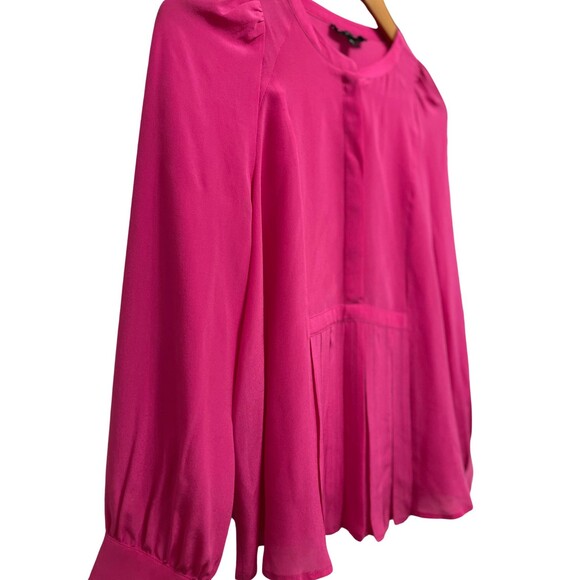 J Crew Blouse Silk Pink Magenta Long Sleeve Pleats Button Cuff Prep Office XS - Picture 16 of 16